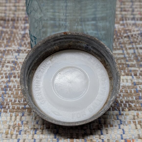 Vintage 1923-1933 Ball Perfect Mason Jar 10 Blue Glass Jar Zinc Lid Quart - Picture 6 of 9